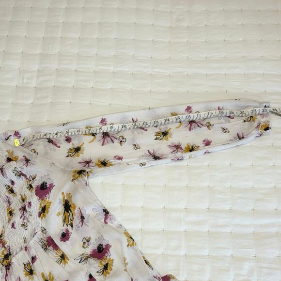 Lucky Brand Women’s M Peasant Blouse Top | White Floral Long Sleeve Boho - Picture 13 of 13